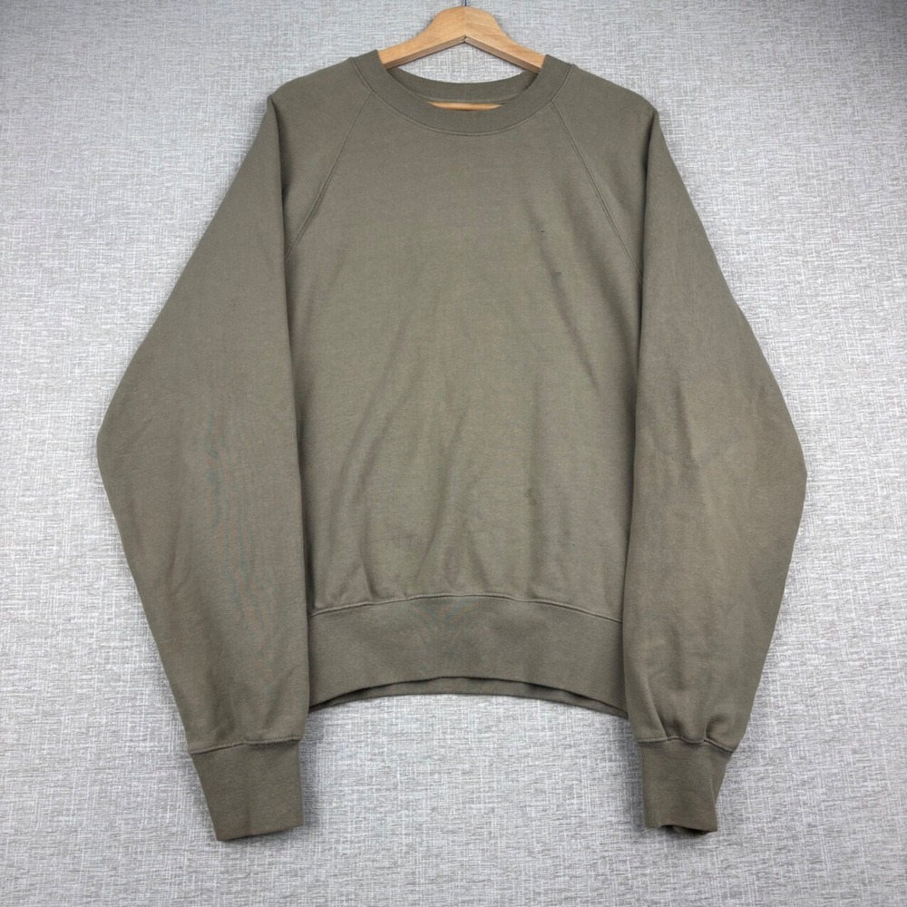 FOG Fear of God Essentials Mens Side Zip Crewneck Sweatshirt Olive Drab Medium